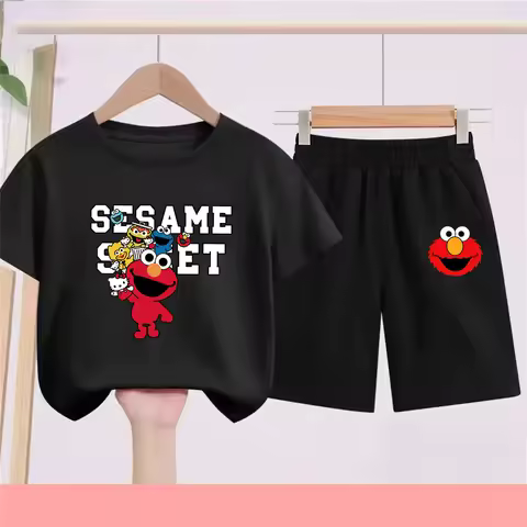 Elmo cartoon Kids Tee Top Boys Girls Set T-shirt Shorts 2pcs Tracksuit Outfit leisure Children Summe