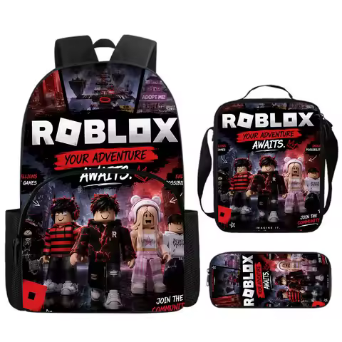 Roblox Cartoon 3-Piece Set - Backpack with Front Pocket Lunch Bag & Pencil Case Cute Gaming School G