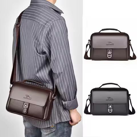 Small Male Shoulder Briefcase for Man PU Leather Tote Handbag Porter Messenger Satchels Crossbody Sq