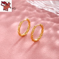 Pawnable 18k saudi gold original hikaw Fried Dough Twists circle earrings