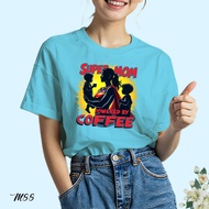 Blue T-Shirt For Mother's Day Super Mom Powered By Coffee M88 Screen Print Polyester Fabric 1 As Sho