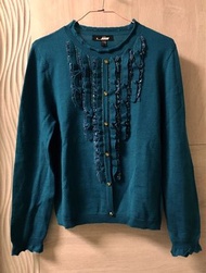 Jin 專櫃 藍綠色 針織 上衣 胸前 亮片 串珠 裝飾 m號 領子 袖口 編織 裝飾 顏色實際上再偏綠色一點