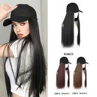 1pc 24 Inch (About 61.0cm) Synthetic Hair Extension Baseball Cap Wig Hat With Hairpiece, Black Color
