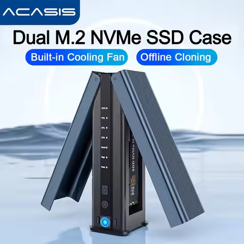 ACASIS 10Gbps Dual Bay M.2 NVME SSD Enclosure Case Built in Fan For 2230/42/60/80 SSD Docking Statio