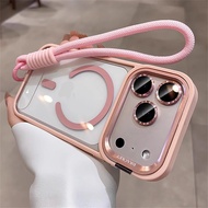 Luxury 3IN1 Lanyard Lens Holder Transparent Mobile Phone Case Is Suitable for the Solid Color Bumper