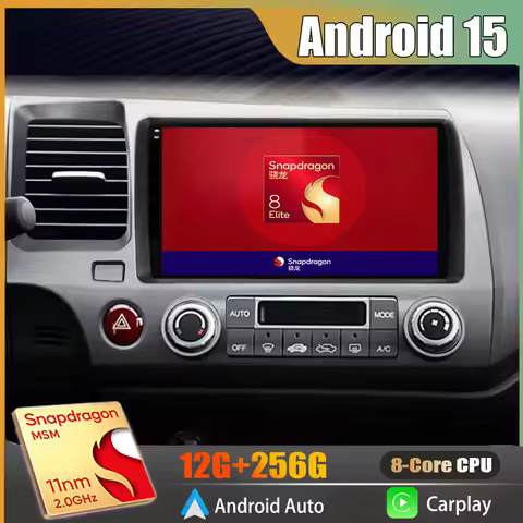 Android 15 2K QLED Android Car Radio Multimedia Video Player For Honda Civic 8 FK FN FD 2005 - 2012 