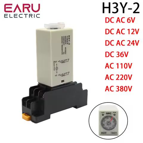 Delay Timer H3Y-2 AC110V 220V 380V DC12V 24V With Base Socket Power-on Delay Rotary Knob DPDT 0-60Mi