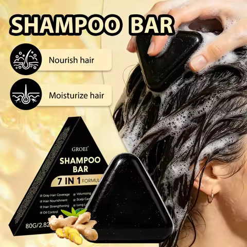 80g 7 in 1 Herbal Shampoo Bar, Natural Ginger Ginseng Extract Hair Soap for Gray Hair Oil Control Da