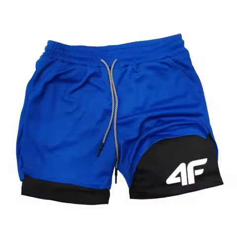 2-in-1 printed running exercise mesh shorts for men's gym performance shorts with mobile phone