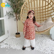 Áo dài hoa nhí cho bé yêu áo dài tết cho bé - Gelukids-GLB020 (sản phẩm bao gồm cả áo và quần bé gái