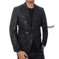 blazer pria casual jas casual batik motif embos bunga keren slimfit hitam dan merah maroon bunga dan