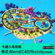 Water Park Cartoon C4D Amusement Park Model Blend Island Park Low Model fbx Shop Amusement Park obj