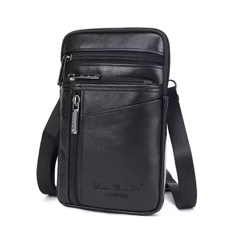 Genuine Leather Men Mini Cross body Shoulder Fanny Bags Casual Hook Cell Mobile Phone Case Messenger