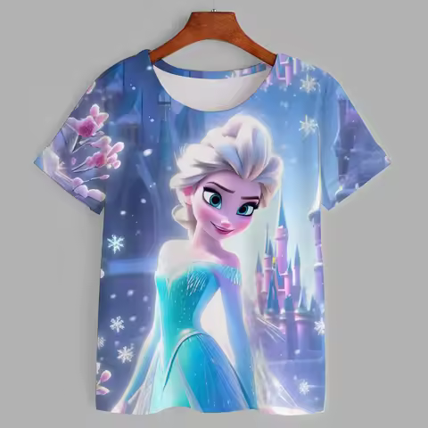 Frozen Elsa Princess 3D T-shirt Casual Boys and Girls Children's Cartoon Top 2026 Summer Edition