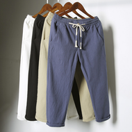 MM NPC Men's Casual Linen Breathable Loose Long Pants Solid Color Straight Trousers winter korean pants men