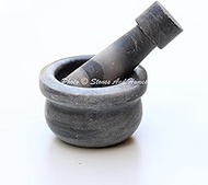 Stones And Homes Indian Grey Mortar and Pestle Set Small Bowl Marble Herbs Spices Stone Grinder for Home and Kitchen 3 Inch Polished Decorative Round Herbs Spices Stone Grinder - (7.6x4.8x3.2 cm)