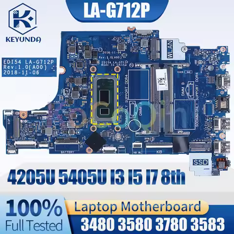 LA-G712P For Dell 3480 3580 3780 3583 Notebook Mainboard 4205U 5405U I3-8145U I5-8265U I7-8565U Lapt