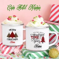 Personalised with Name Enamel Coffee Mugs Christmas Party Derco Deer Snowman Tree Print Wine Juice M