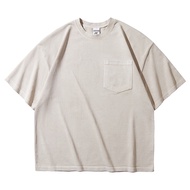 RIGHTWAY X Arrive Guide 320 GSM Washed Cloth Oversized with Pocket Cotton T-shirt Plain Round Neck L