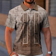 Barong Tagalog Polo Shirt For Men Modern Ethnic Pattern Polo Shirt Short Sleeve Bohemian Retro Ethni