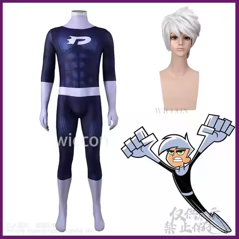Anime Danny Phantom Cosplay Costume Printed Superheroo Halloween Bodysuit Zentai Suits Danny Fenton 