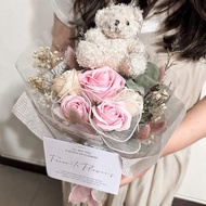 情人節花束 畢業花束 粉紅香檳 小熊香皂玫瑰花束 送禮 永生花