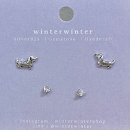 Winterwinter Silver925: สินค้าพร้อมส่ง (ยกเว้นงานสลัก) ต่างหูเงินแท้925 เซ็ตหมาดัชชุน Dachshund