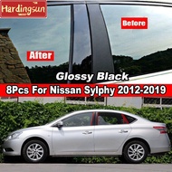 Hardingsun 8Pcs For Nissan Sylphy 2012-2019 Glossy Piano Black Car Door Window Center BC Column Pillar Posts Trim Cover Sticker