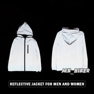 Rider Reflective Jacket Waterproof Windbreaker Hooded Pantulan Cahaya Motorcycle Jacket Baju Reflec 