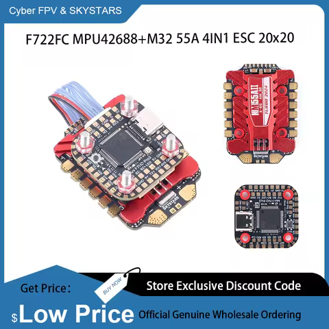 NEW SKYSTARS F722FC &AM32 55A 4IN1 ESC MINI 20×20 Stack 3-6S Baro Built-in OSD Full Color LED Suppor