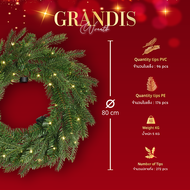 พวงหรีดคริสต์มาสพร้อมไฟ LED Grandis - Christmas Wreath with LED Lights | Dia 80 cm.