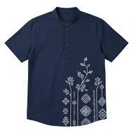 Men's Ethnic Geometric Embroidered Henley Polo, Aztec Pattern Stand Collar Short Sleeve Casual Cotto