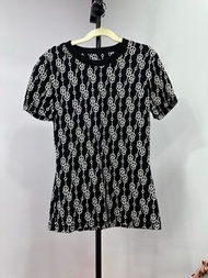 👚Hermes Crew-Neck Short-Sleeve T-Shirt Size 34愛馬仕 黑白鎖鏈圓領短袖T恤 34