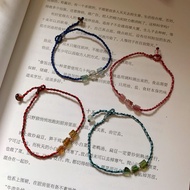 手作 彩虹繞云橋。天然碧璽復古編織手繩 闢邪納福手鏈 轉運銀珠