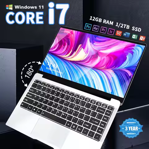 2025 New Core i7-7500U 14.1 inch Laptop Computer Portable Windows 11 Pro Notebook 12GB RAM 1TB 2TB S