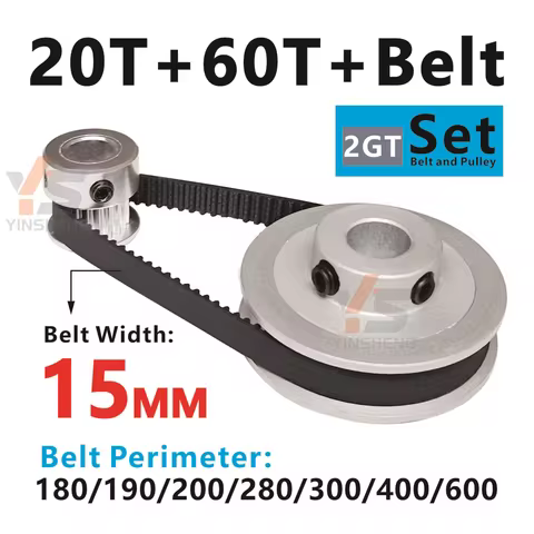 2GT Timing Belt and pulley Set 20T 60T Synchronous wheel 2M Toothed synchronization Belt Width 15MM 