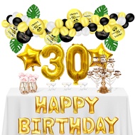 66 Pcs Black Gold Cheers 30th Birthday Balloon Set,for 1 2 16 18 21 30 40 50 60 70 80 90 Birthday Pa