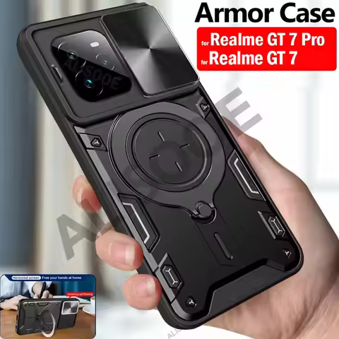 Slide Camera Funda for Realme GT 7 Pro / GT7 Case Ring Stand Protection Back Cover for Realme GT7 Pr
