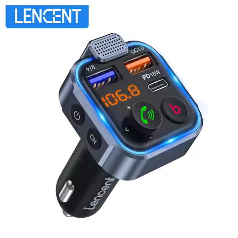 LENCENT FM Transmitter Wireless Bluetooth 5.0 Handsfree Car Kit with Type-C PD 20W+ QC3.0 Fast USB M
