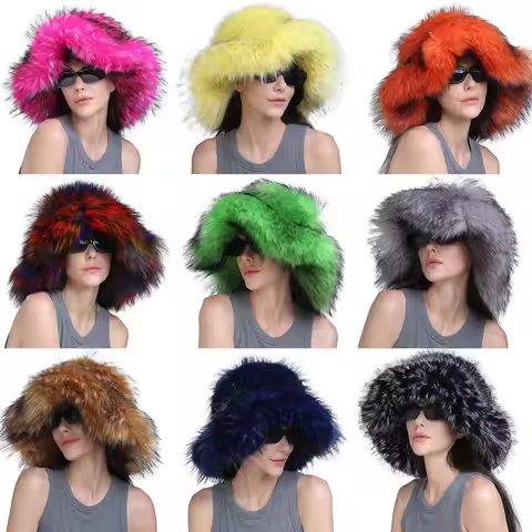 Bucket hat fluffy oversized Y2K bucket hat women winter warm thick imitation fur hat bucket hat шапк