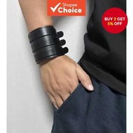 Black PU Leather Trio Bracelet Set Adjustable Unisex Punk Rock Fashion