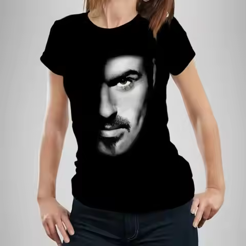 George Michael Ladies Fitted T Shirt Closer Face Wham Live Aid Lgbtq