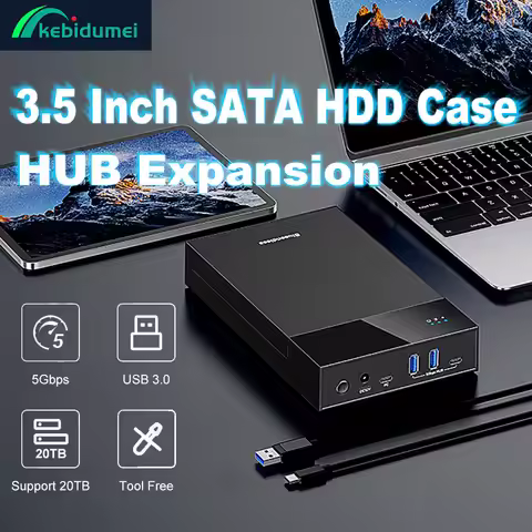 Kebidumei 2.5/3.5 In HDD/SSD Enclosure USB3.0 HUB 18TB Expansion USB C TO SATA Adapter Tool Free HDD