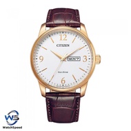 Citizen Eco-Drive BM8553-16A BM8553 White Analog Brown Leather Elegant Simple Men Watch