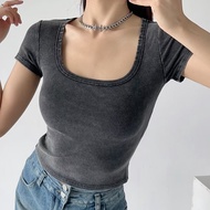 Giselle GIRLS Short Sleeve Square Neck cotton T-Shirt American retro Style For Women