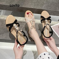 Lovito Boho Plain Retro Ethnic Style Increased Wedge Heel Wedges for Women LFA66331