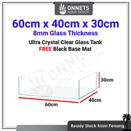 60cm x 40cm x 30cm - 8MM Shallow Ultra Crystal Clear CC Aquarium Tank