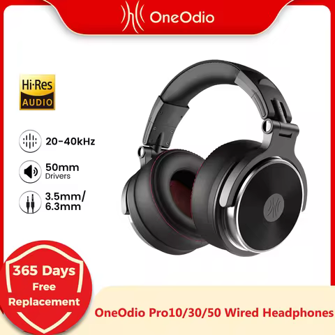 OneOdio Studio Wired Headphones Hi-Res Audio Headset 3.5mm 6.35mm Stereo 50mm DJ Monitoring Music Pr