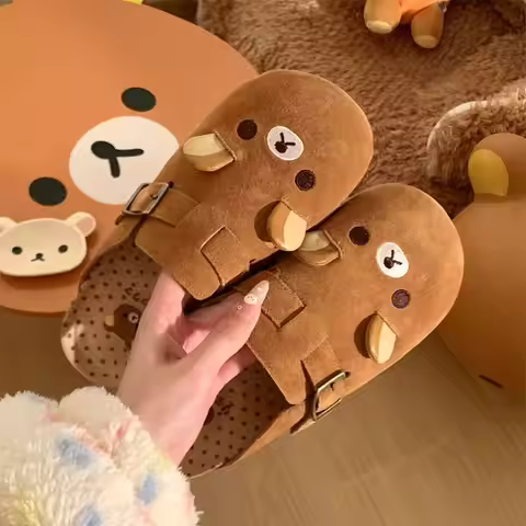 Anime Bottom Rilakkuma Women's Boken Shoes and Semi-Slippers Cartoon Height Increase Periphery Cute 