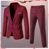  Pure Color Suit Coat Long Pants Set Stylish Men's Business Blazer Suit Set Slim Fit Lapel Collar Single Button Coat with Long Pants Perfect for Workwear